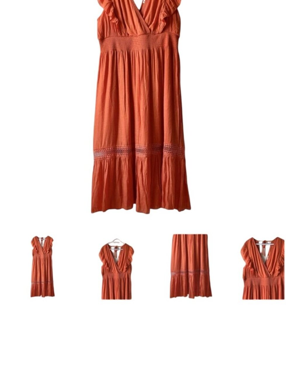 NWT 2XL Kings Road Orange Maxi Dress Ruffle Sleeves Smocked Waist Crochet Hem - Picture 2 of 16